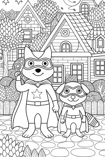 A coloring page of Super Hero Paws Unite Coloring Page