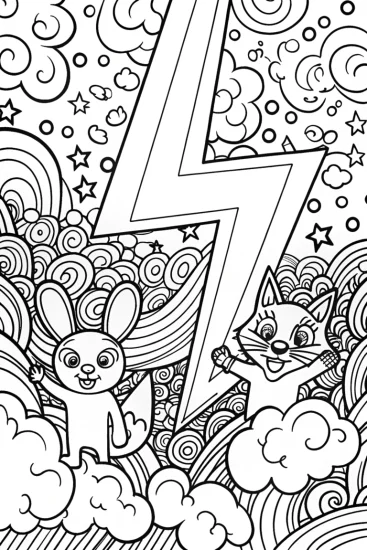 A coloring page of Lightning Labyrinth Adventure Coloring Page