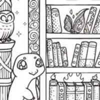 Charmander’s Magical Library Adventure Coloring Page