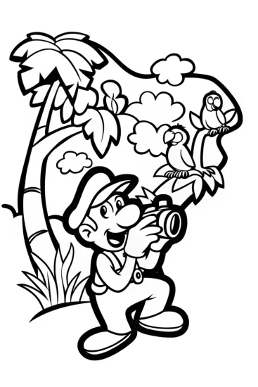 A coloring page of Luigi the Wildlife Photographer Coloring Page