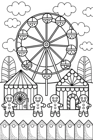 A coloring page of Gingerbread Carnival Extravaganza Coloring Page