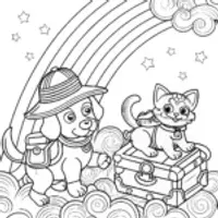 Rainbow Explorers: Puppy and Kitten Coloring Page