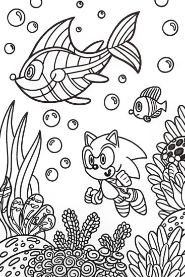 A coloring page of Sonic’s Aquatic Adventure Coloring Page