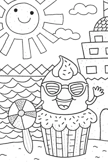 A coloring page of Shopkins Day at the Beach Coloring Page