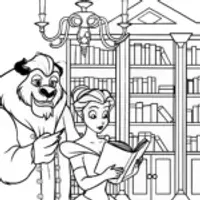 Belle and the Beast’s Magical Library Coloring Page