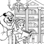 Belle and the Beast’s Magical Library Coloring Page