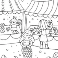 Mystical Mermaid Market Coloring Page
