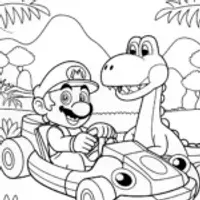 Mario and Yoshi Dino Kart Adventure Coloring Page