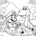 Mario and Yoshi Dino Kart Adventure Coloring Page