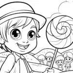 JJ’s Adventure in a Whimsical Candy Land Coloring Page
