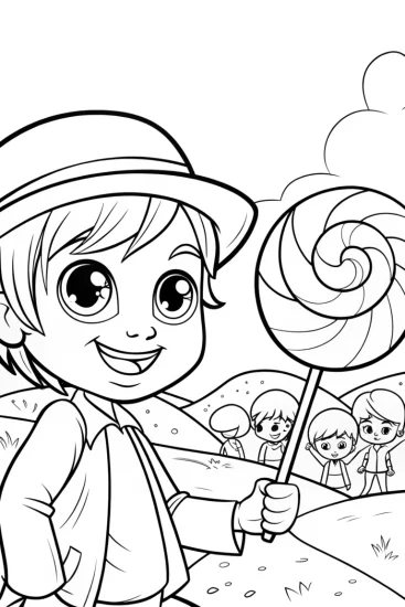 A coloring page of JJ’s Adventure in a Whimsical Candy Land Coloring Page