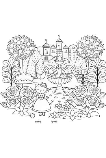 A coloring page of Hello Kitty’s Royal Garden Adventure Coloring Page