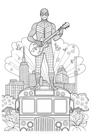A coloring page of Miles Morales Music Coloring Page