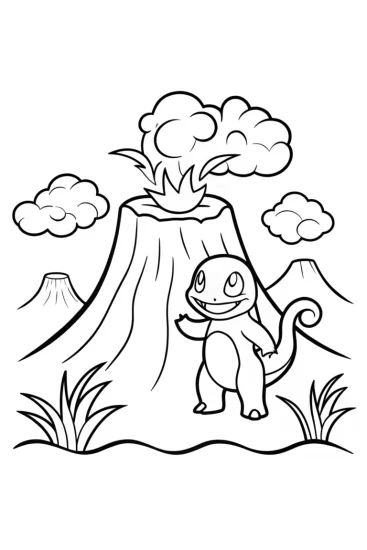A coloring page of Charmander at the Fiery Cliff Edge Coloring Page