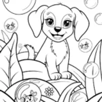 Puppy Explorer in a Bubble Forest Coloring Page