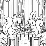 Squirrel and Rabbit Fall Feast Coloring Page