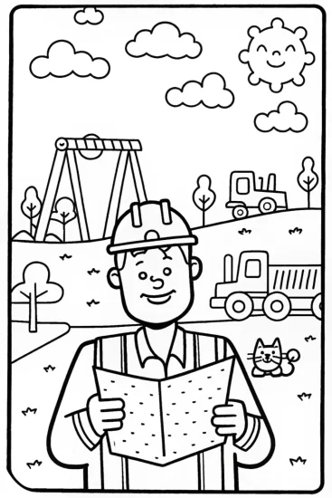 A coloring page of Blippi’s Creative Construction Zone Coloring Page