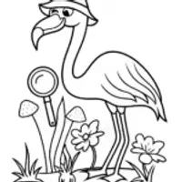 Curious Flamingo Explorer Coloring Page