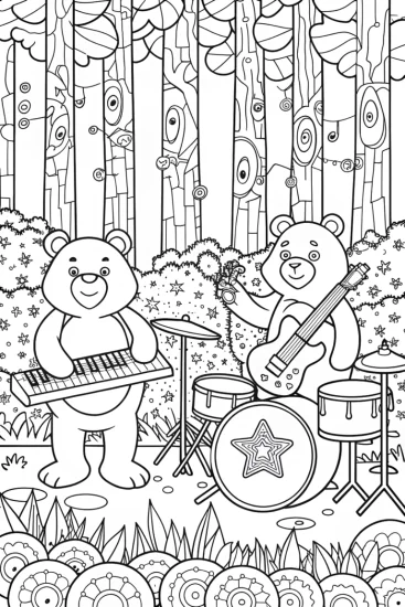 A coloring page of Care Bears’ Magical Music Festival Coloring Page
