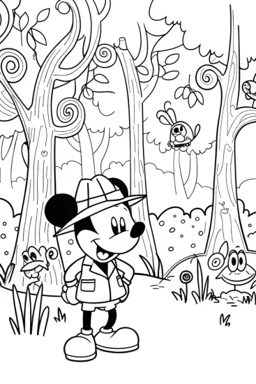 A coloring page of Mickey Mouse’s Forest Adventure Coloring Page