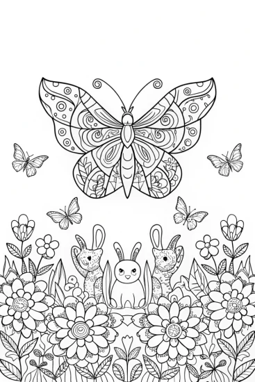 A coloring page of Butterfly Garden Dance Coloring Page