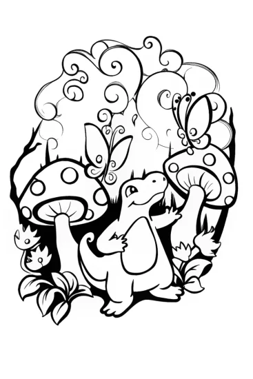 A coloring page of Charizard’s Magical Forest Adventure Coloring Page
