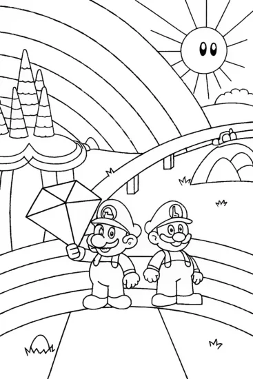 A coloring page of Mario and Luigi’s Treasure Map Quest Coloring Page