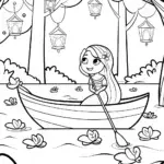 The Princess and Her Magical Petal Boat Coloring Page