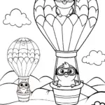 Chickens on a Hot Air Balloon Adventure Coloring Page