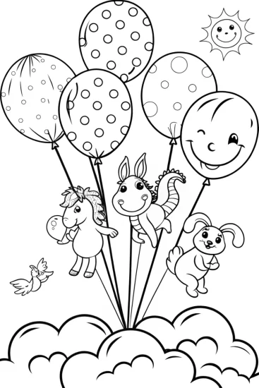 A coloring page of Rainbow Friends’ Balloon Adventure Coloring Page
