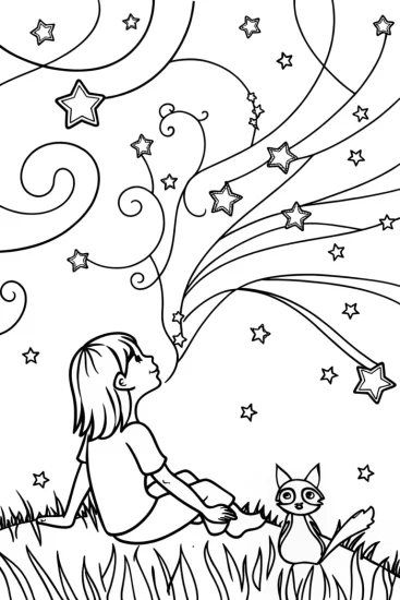 A coloring page of Jasmine’s Dreamy Stargazing Adventure Coloring Page