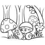 Baby Explorer in a Whimsical Forest Coloring Page
