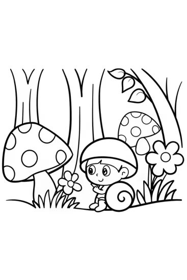 A coloring page of Baby Explorer in a Whimsical Forest Coloring Page