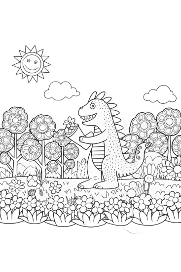 A coloring page of Godzilla’s Grand Garden Adventure Coloring Page