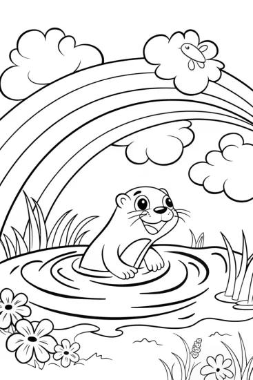A coloring page of Rainbow Splash Adventure with Otter