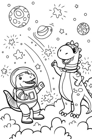 A coloring page of Dino Space Explorers Coloring Page