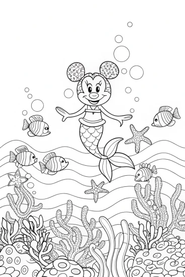 A coloring page of Mickey Mouse’s Ocean Adventure Coloring Page