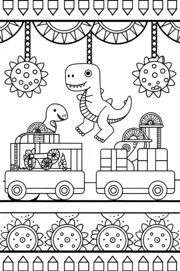 A coloring page of Dino Dino-mite Factory Coloring Page