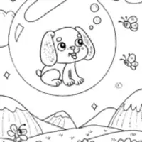 Puppy in a Bubble Adventure Coloring Page