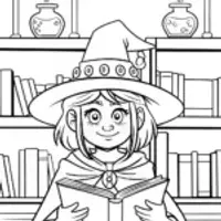 Witch’s Library of Spells Coloring Page