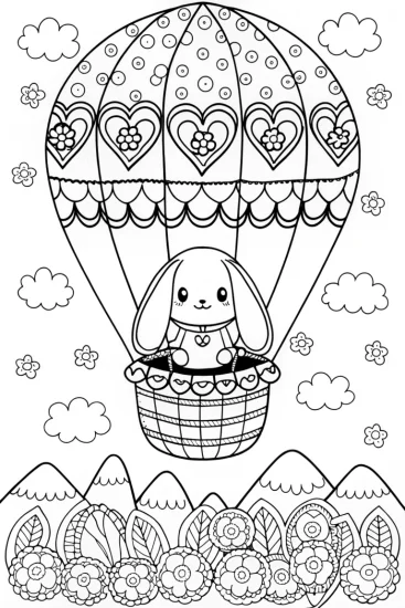 A coloring page of Cinnamoroll in the Dreamy Hot Air Balloon Coloring Page