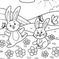Bouncy Bunnies in the Meadow Coloring Page