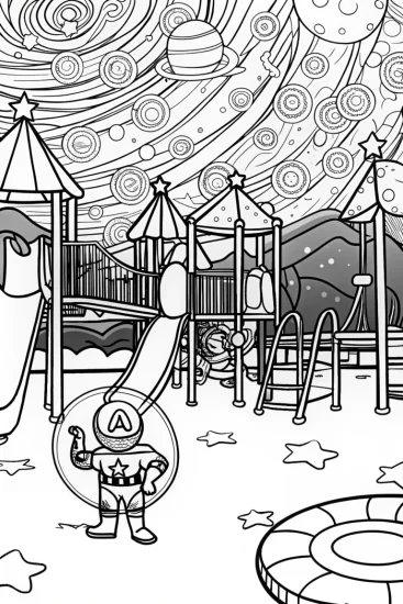 A coloring page of Captain America in a Galactic Playground Coloring Page