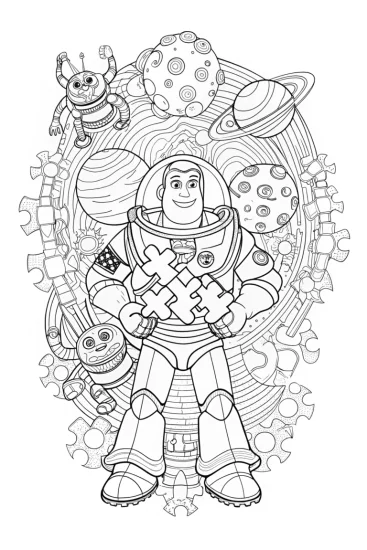 A coloring page of Buzz Lightyear’s Galactic Jigsaw Adventure Coloring Page