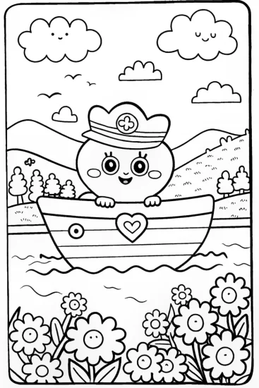 A coloring page of Heart Character Sailing Coloring Page