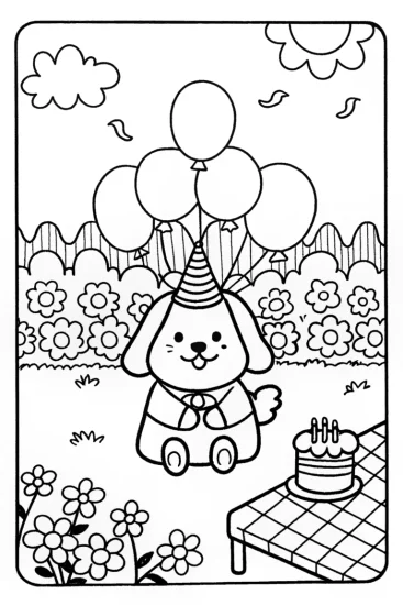 A coloring page of Puppy Garden Party Coloring Page