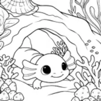 Axolotl’s Cozy Cave Retreat Coloring Page