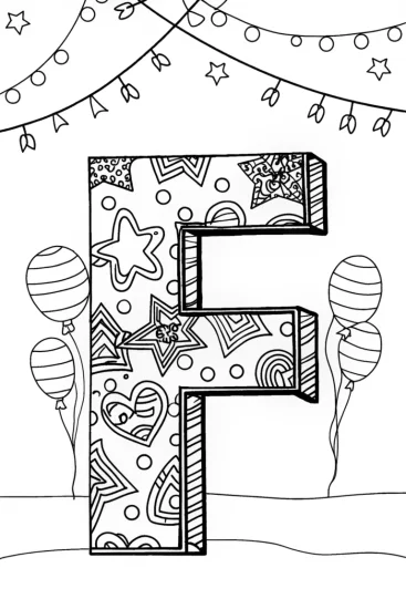 A coloring page of Festive Letter ‘F’ Coloring Page