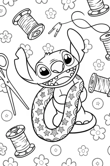 A coloring page of Stitch’s Fantastic Fabric Snake Coloring Page