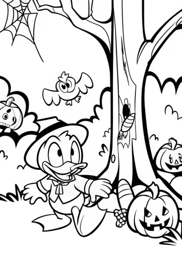 A coloring page of Donald Duck’s Haunted Treats Adventure Coloring Page